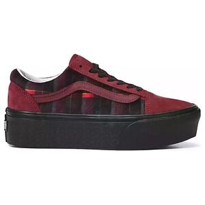VANS Old Skool Stac Womens Size 7.5 Velvet Plaid Red Sneaker Shoes